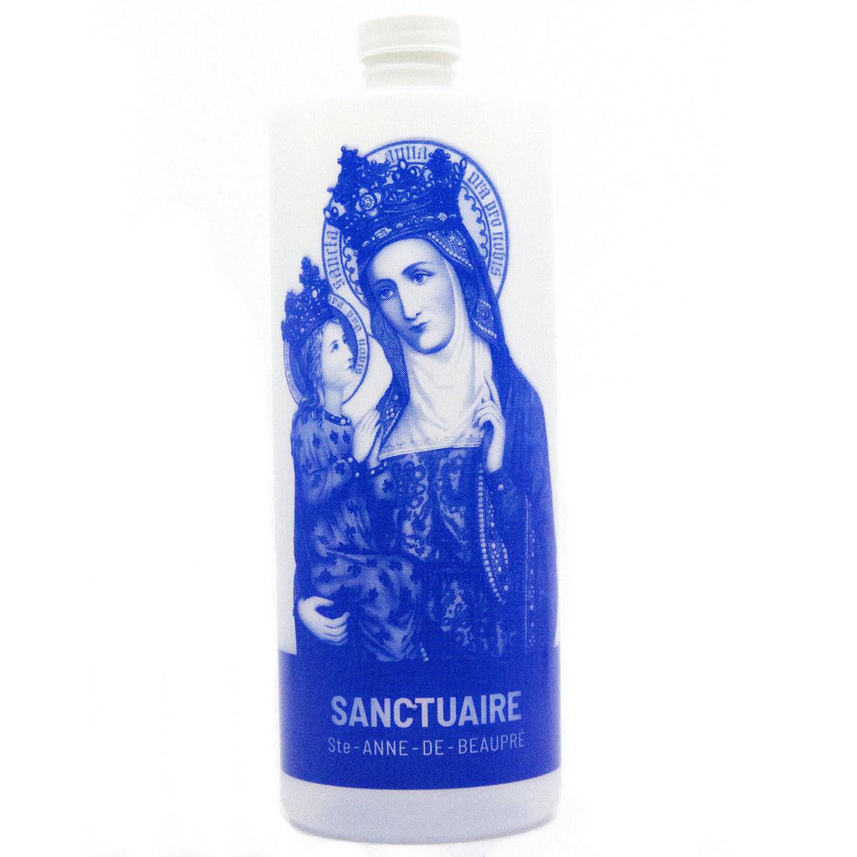 Bouteille d'eau bénite avec image de sainte Anne