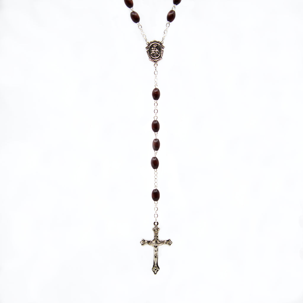 Natural dark wood rosary - Saint Anne medal