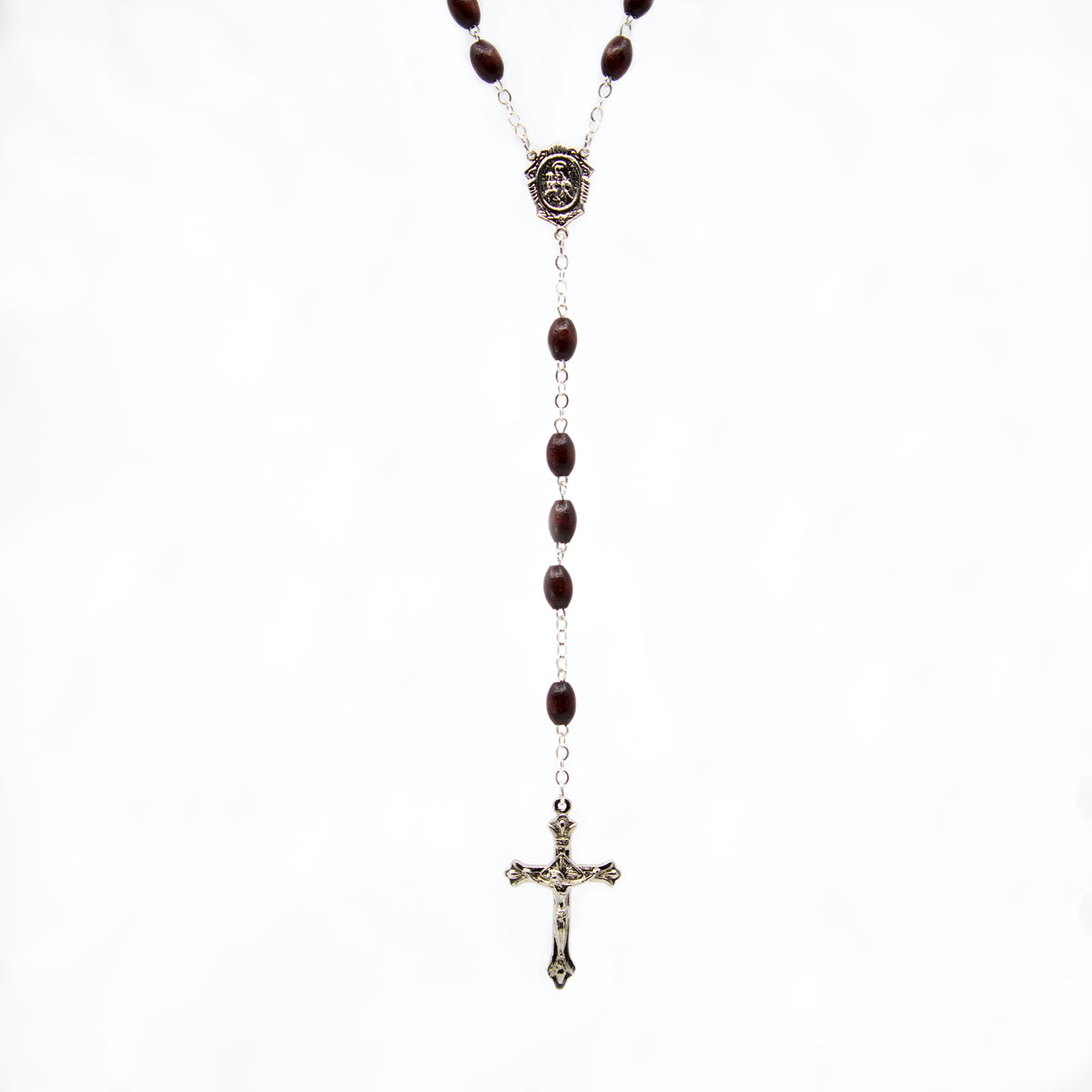 Chapelet en bois foncé naturel - médaille de sainte Anne