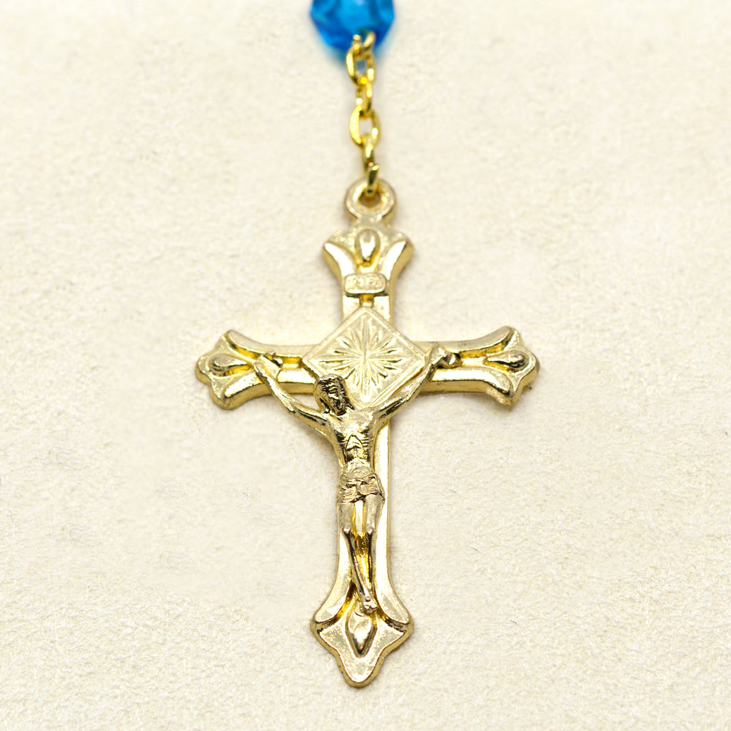 Turquoise crystal and gold Virgin Mary rosary