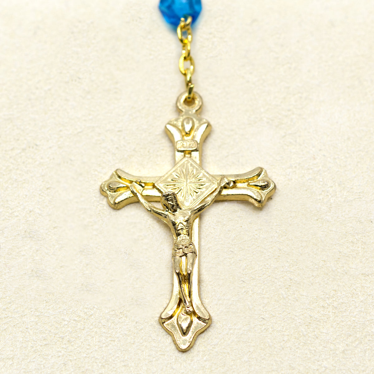 Turquoise crystal and gold Virgin Mary rosary