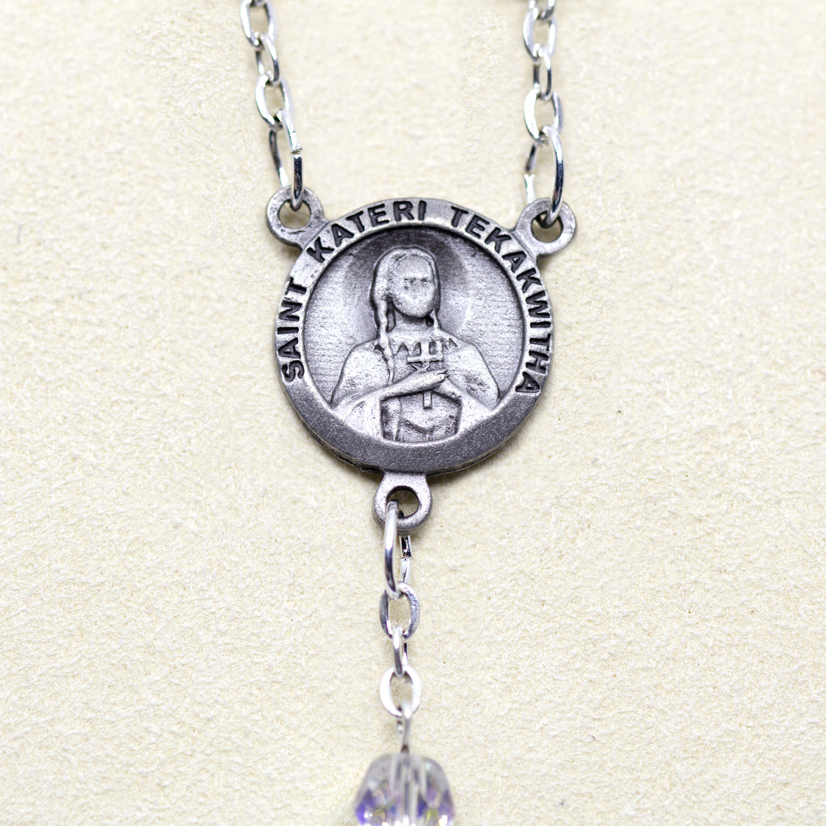 Chapelet cristal avec relique de sainte Kateri