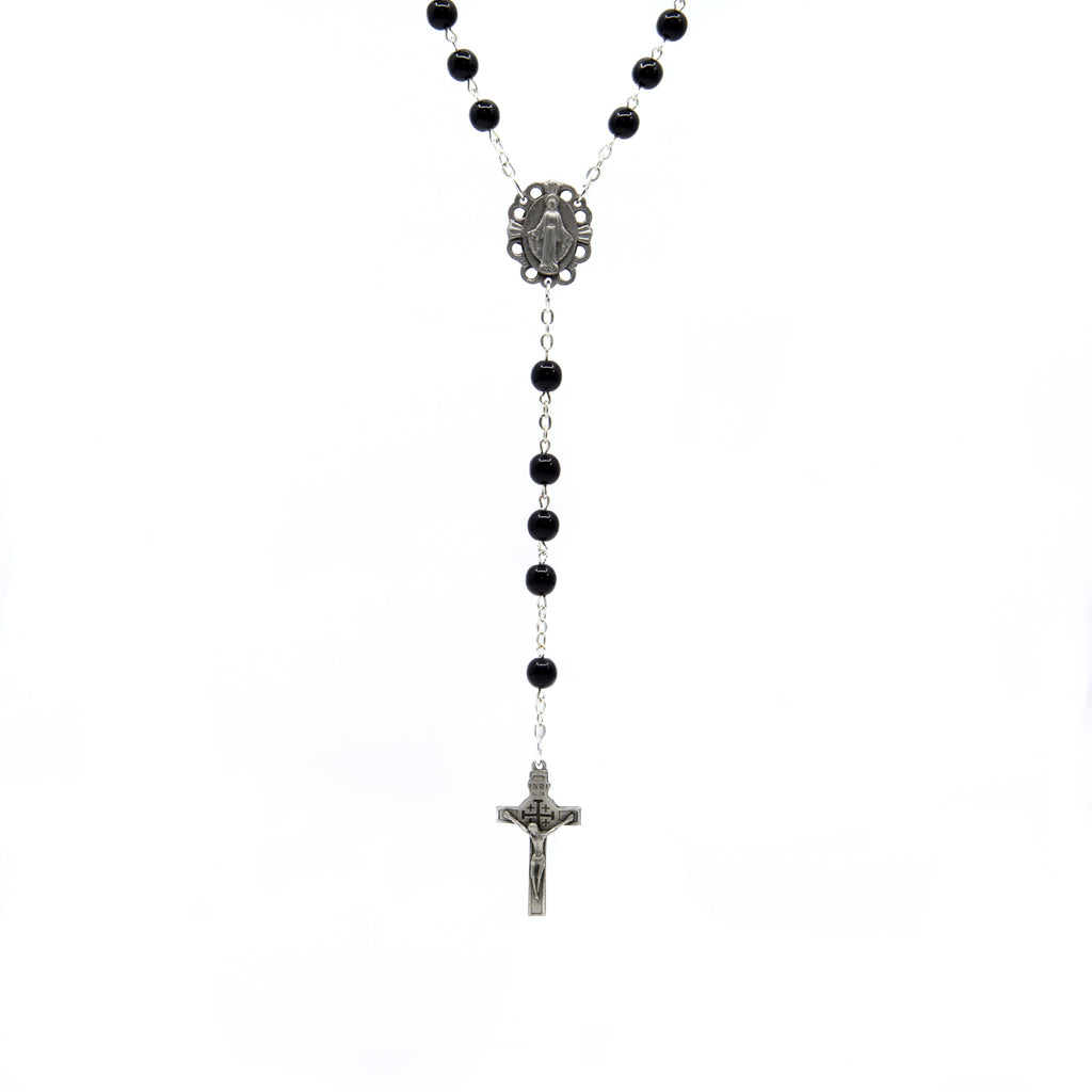 Black rosary with a relic from Jerusalem